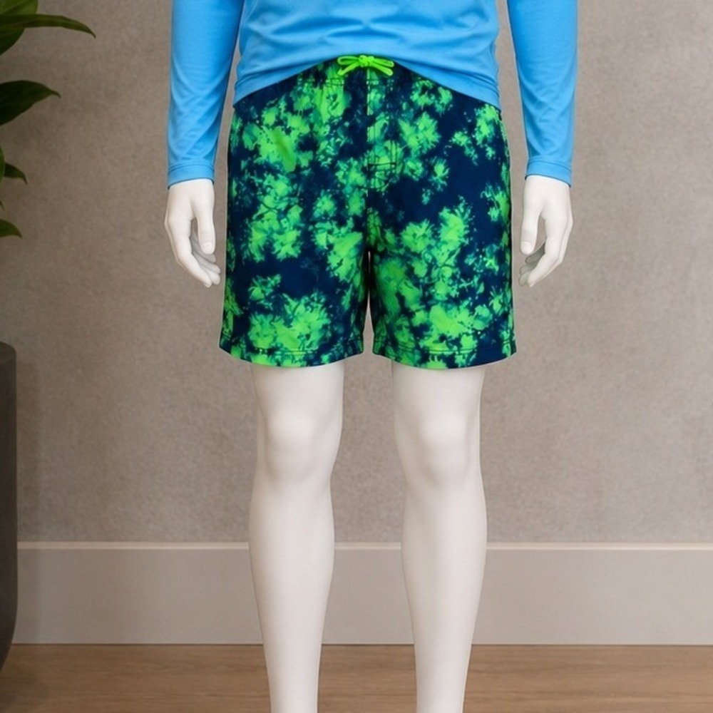 Ocean Gear Boys Swim Trunks Blue Green Tie Dye UPF 50+ Size L 10-12